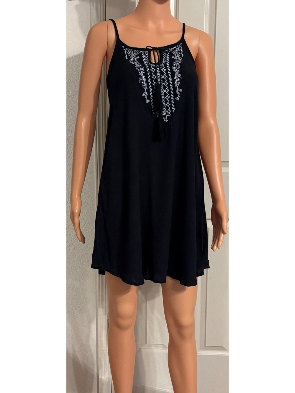 Mossimo Supply Co. Black Tank Dress with White Embroidered Front